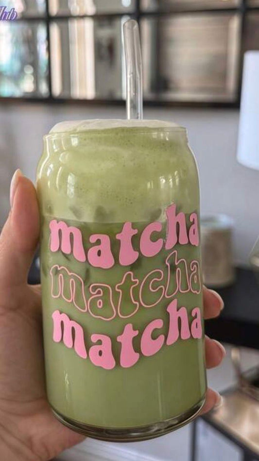 Pink matcha cup with straw
