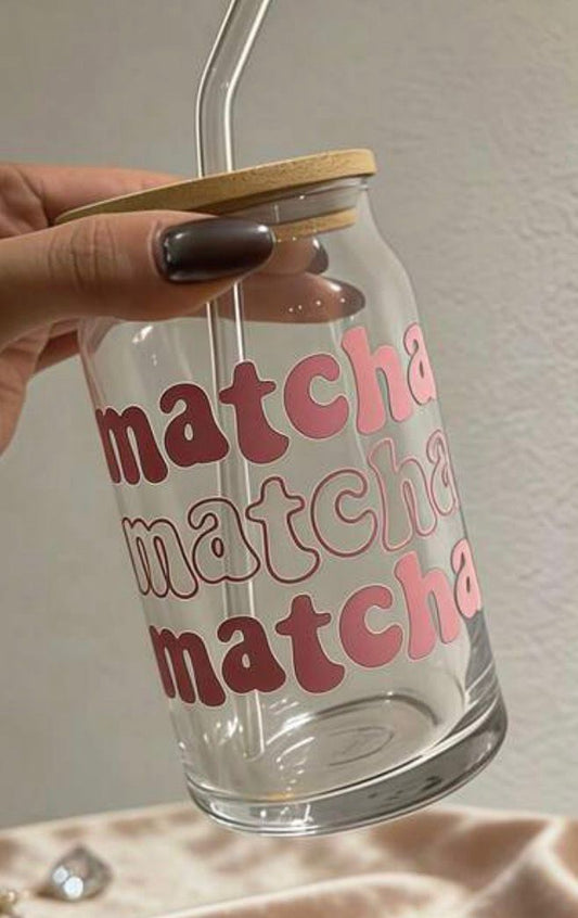Pink matcha cup with straw